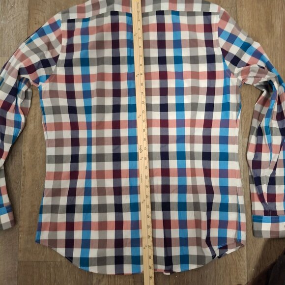 Express Mens Fitted Plaid Long Sleeve Shirt Size L Cotton Button Cuffs 11/2013 - Picture 5 of 7